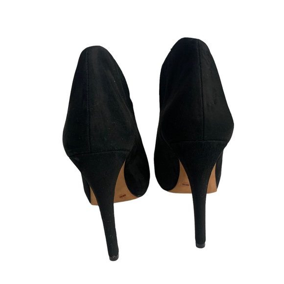 BCBG Suede Leather Peep Toe Bootie High Heels Womens Size 9.5B Black Ankle Boot - Picture 5 of 9